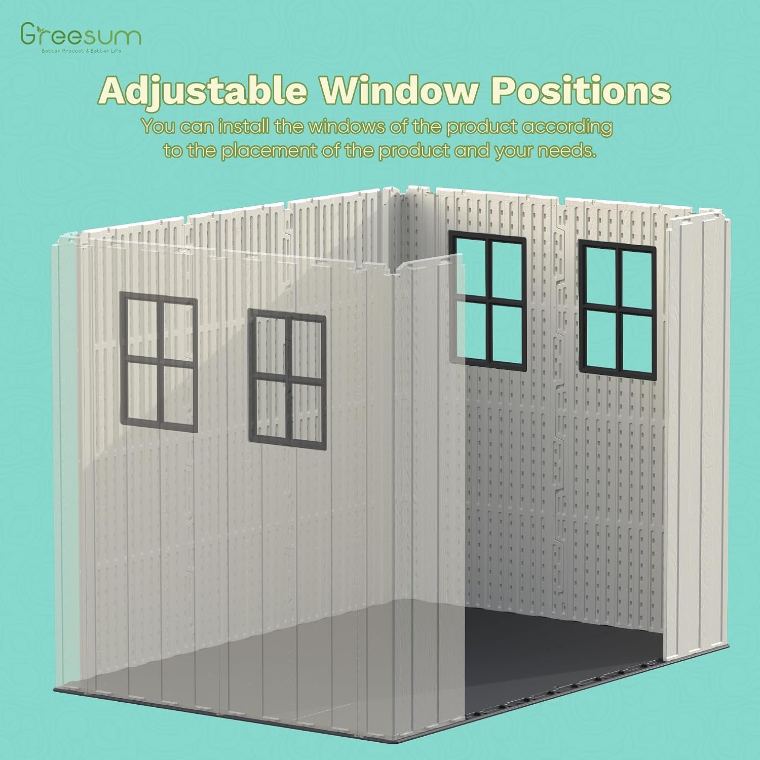 Greesum 8×6 FT Outdoor Storage Shed – Plastic Resin Shed with Floor, Window & Lockable Door for Garden Tools & Bikes - Image 5