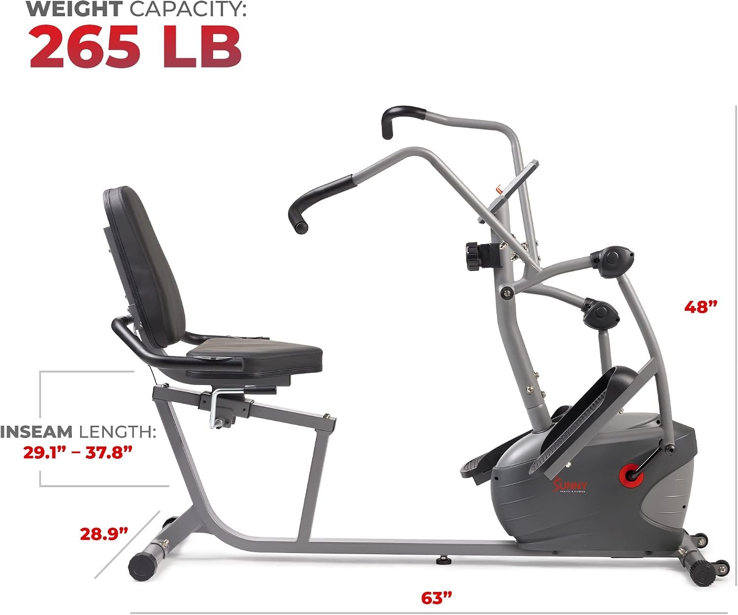 Sunny Health & Fitness Recumbent Cross Trainer with 8 Resistance Levels & SunnyFit App – SF-RBE420035 - Image 6