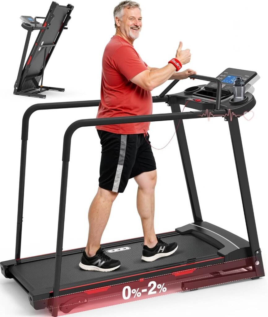 REDLIRO Walking Treadmill for Seniors – 400 lb Capacity with 0.3 MPH Start & Long Handrails – CS1272