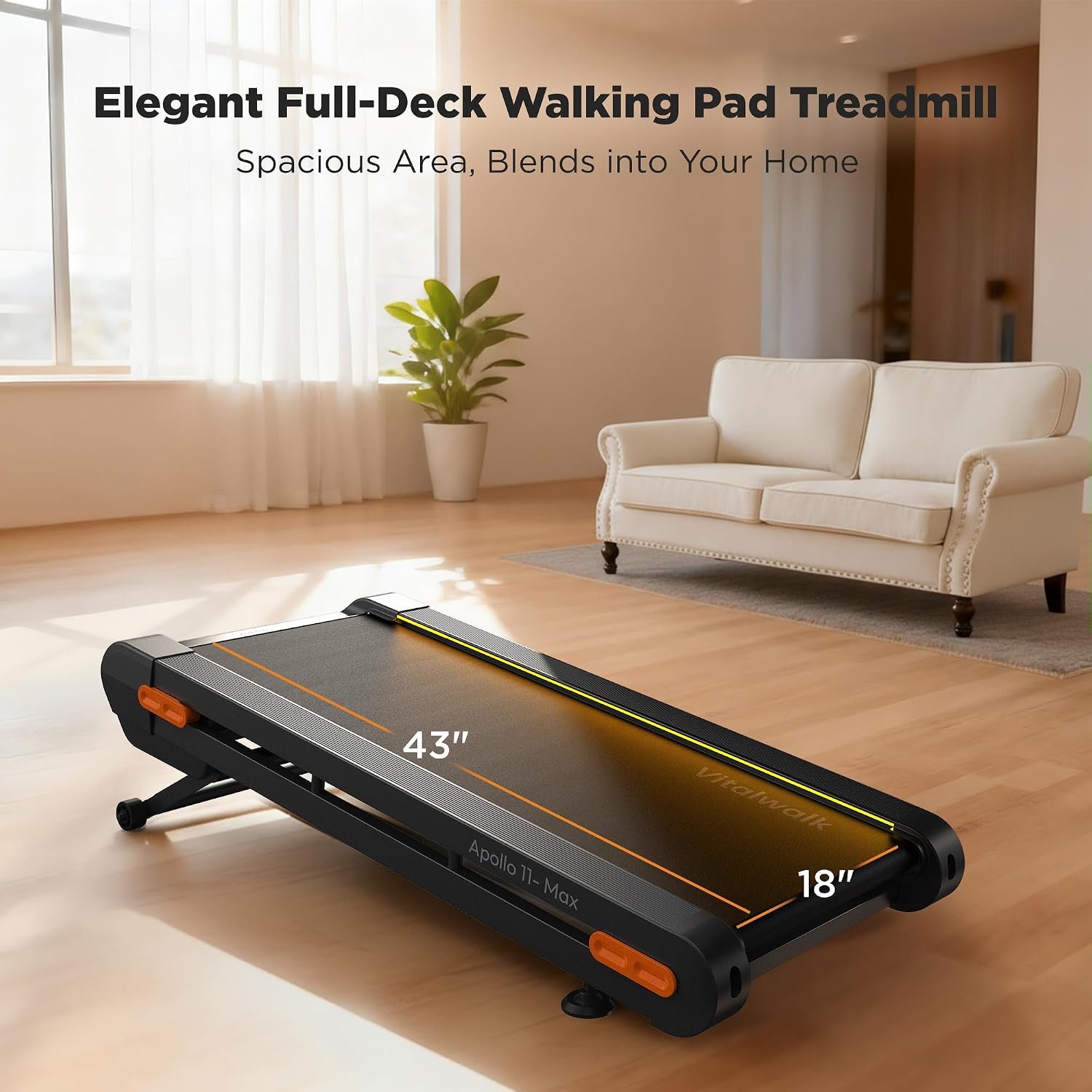 VITALWALK Apollo 11 Max Walking Pad – 20% Auto Incline with 400 lb Capacity & Full Deck Design – Apollo 11 Max - Image 2