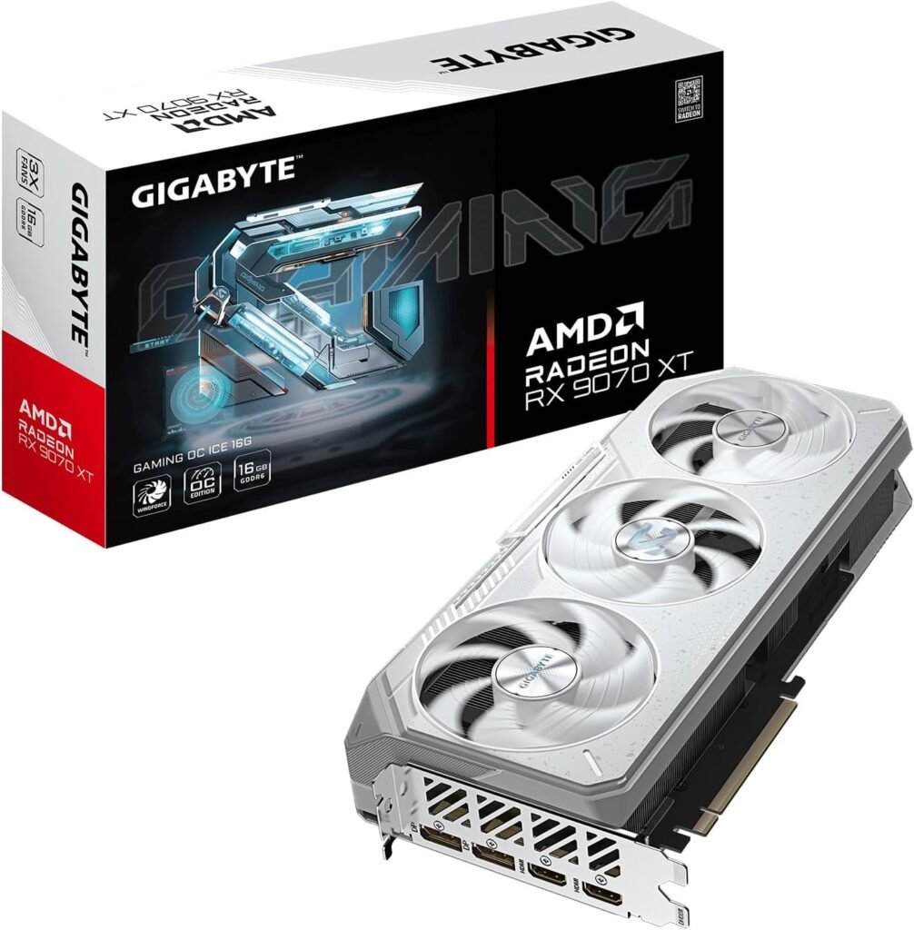 GIGABYTE Radeon RX 9070 XT Gaming OC ICE 16G Graphics Card – 16GB GDDR6, WINDFORCE Cooling, Dual BIOS – GV-R907XGAMINGOCICE-16GD