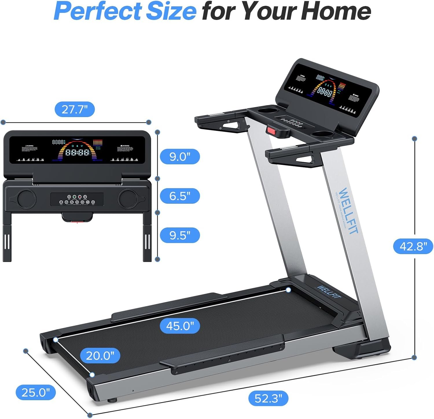 WELLFIT T24-1 Treadmill – 4.0HP Motor with 450 lb Capacity & 0-5% Incline – T24-1 - Image 7