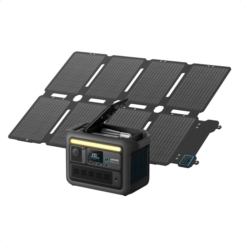 Anker SOLIX C800X Portable Power Station + 100W Solar Panel – 768Wh LiFePO4 with 1200W Output & Camping Lights – A1755