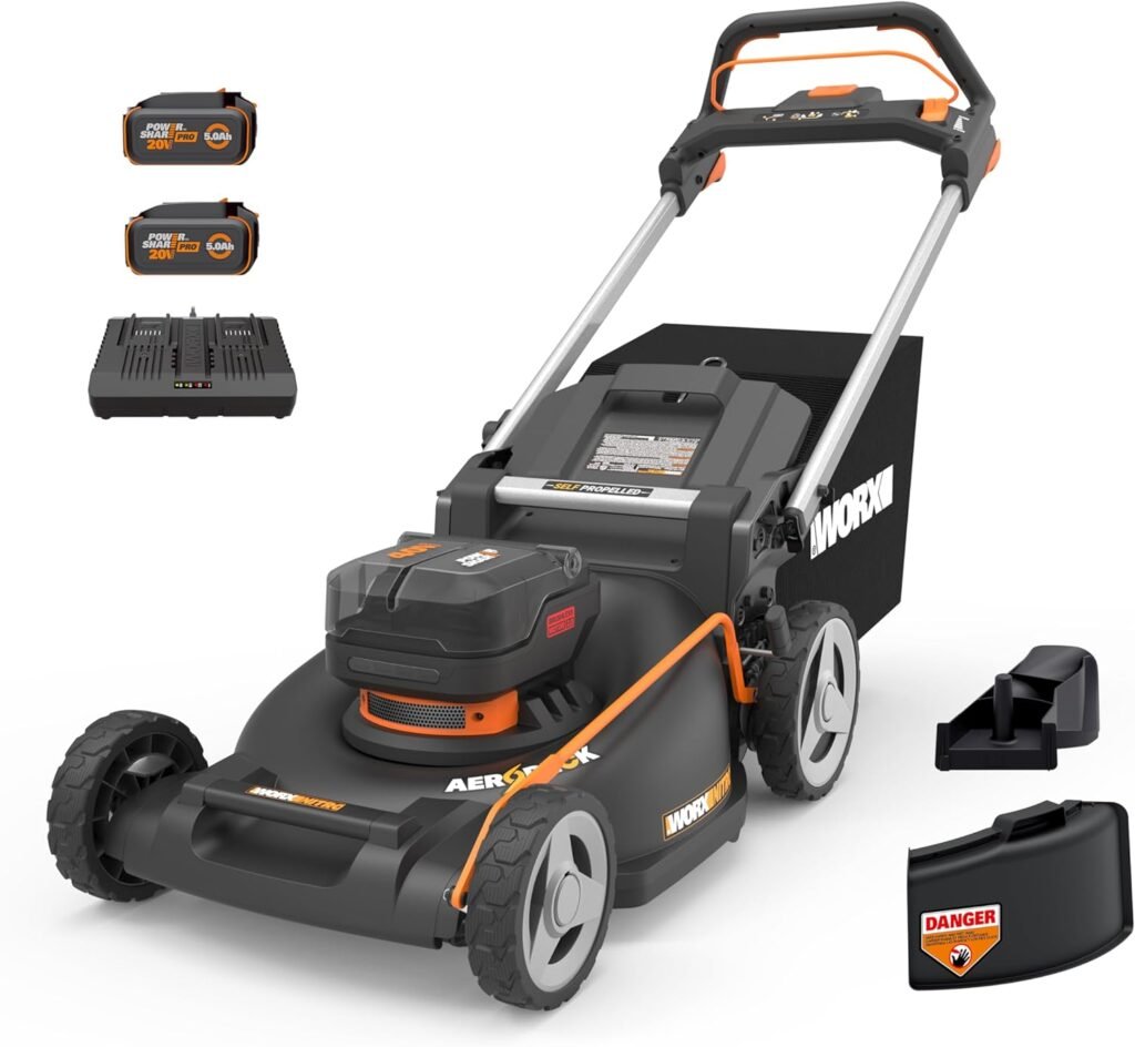 WORX 40V 21″ Self-Propelled Cordless Lawn Mower with (2) 5.0Ah Batteries – WG760