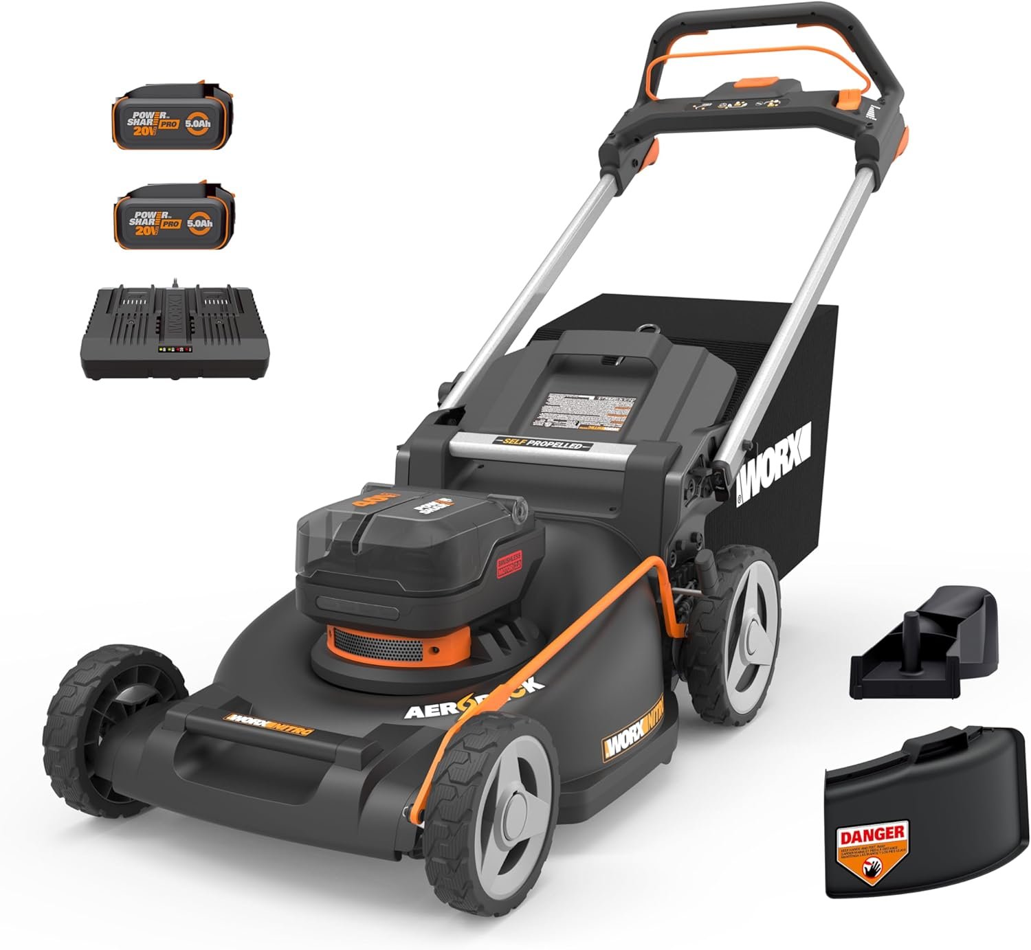 WORX 40V 21″ Self-Propelled Cordless Lawn Mower with (2) 5.0Ah Batteries – WG760
