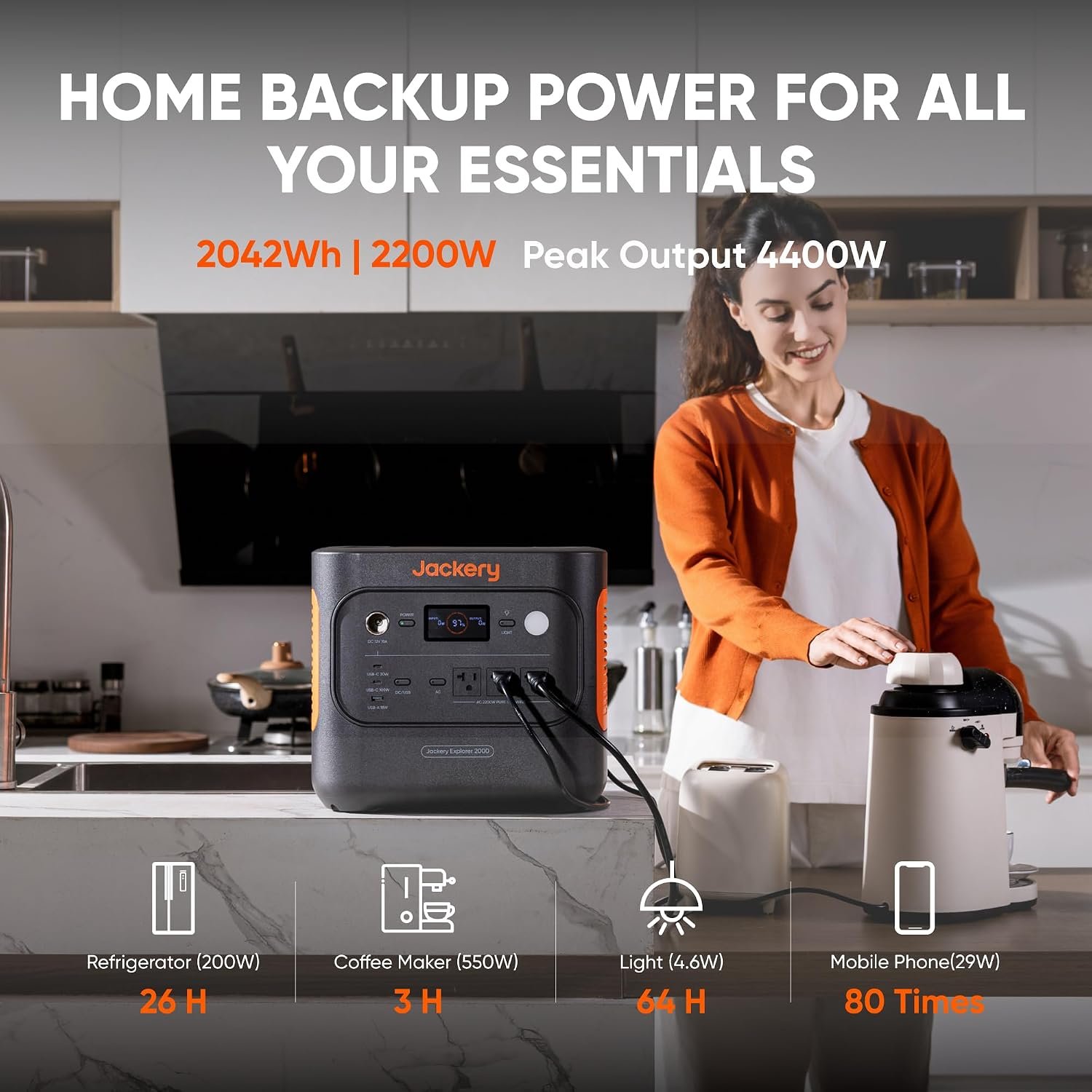 Jackery Explorer 2000 v2 Portable Power Station – 2042Wh LiFePO4 with 2200W AC Output & 20ms UPS – JE-2000D - Image 2