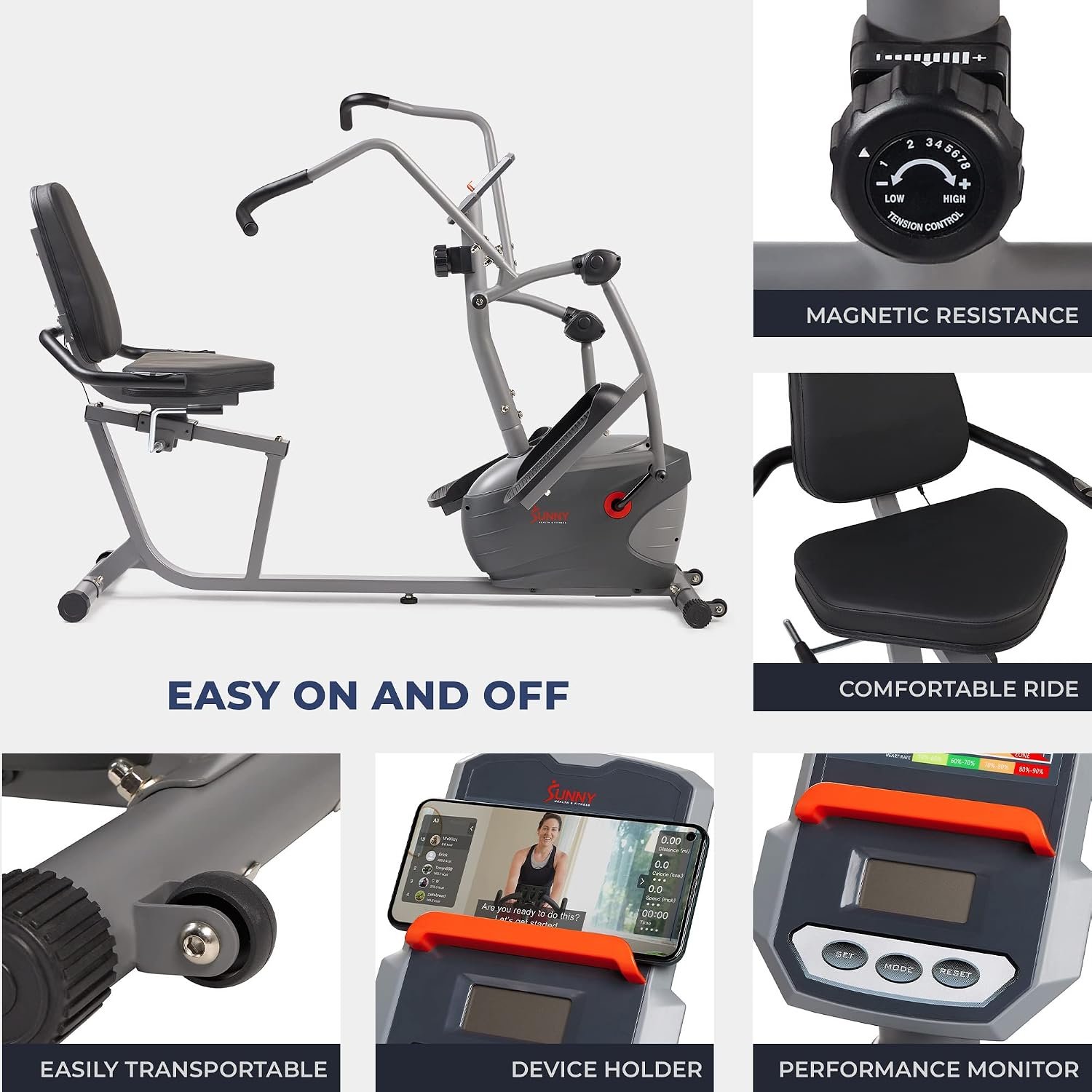 Sunny Health & Fitness Recumbent Cross Trainer with 8 Resistance Levels & SunnyFit App – SF-RBE420035 - Image 5