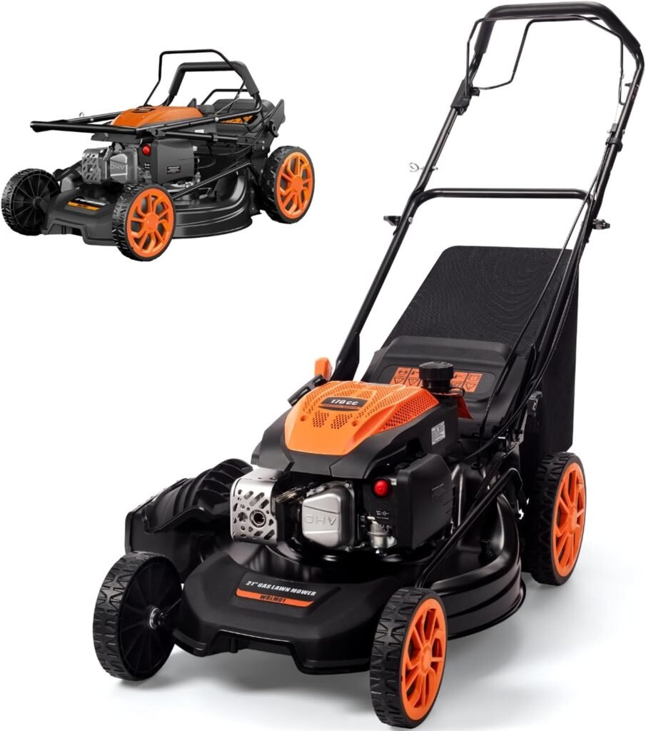 Gasxcel 21″ Self-Propelled Gas Lawn Mower with 170cc Engine & 4-in-1 Cutting – WBLM01-7new