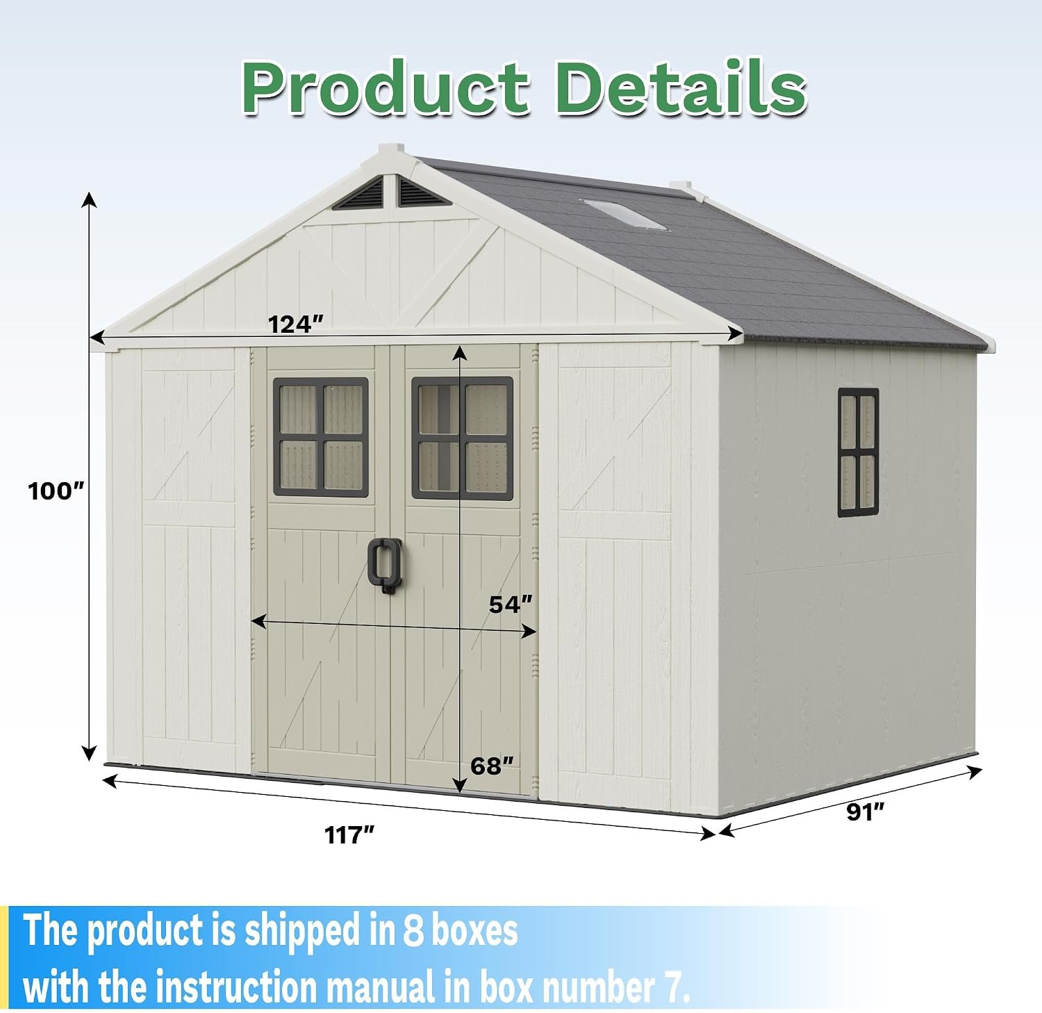 Greesum 10×8 FT Outdoor Storage Shed – Resin Shed with Floor, 3 Windows & Skylights for Garden Tools, Patio & Backyard Storage - Image 2
