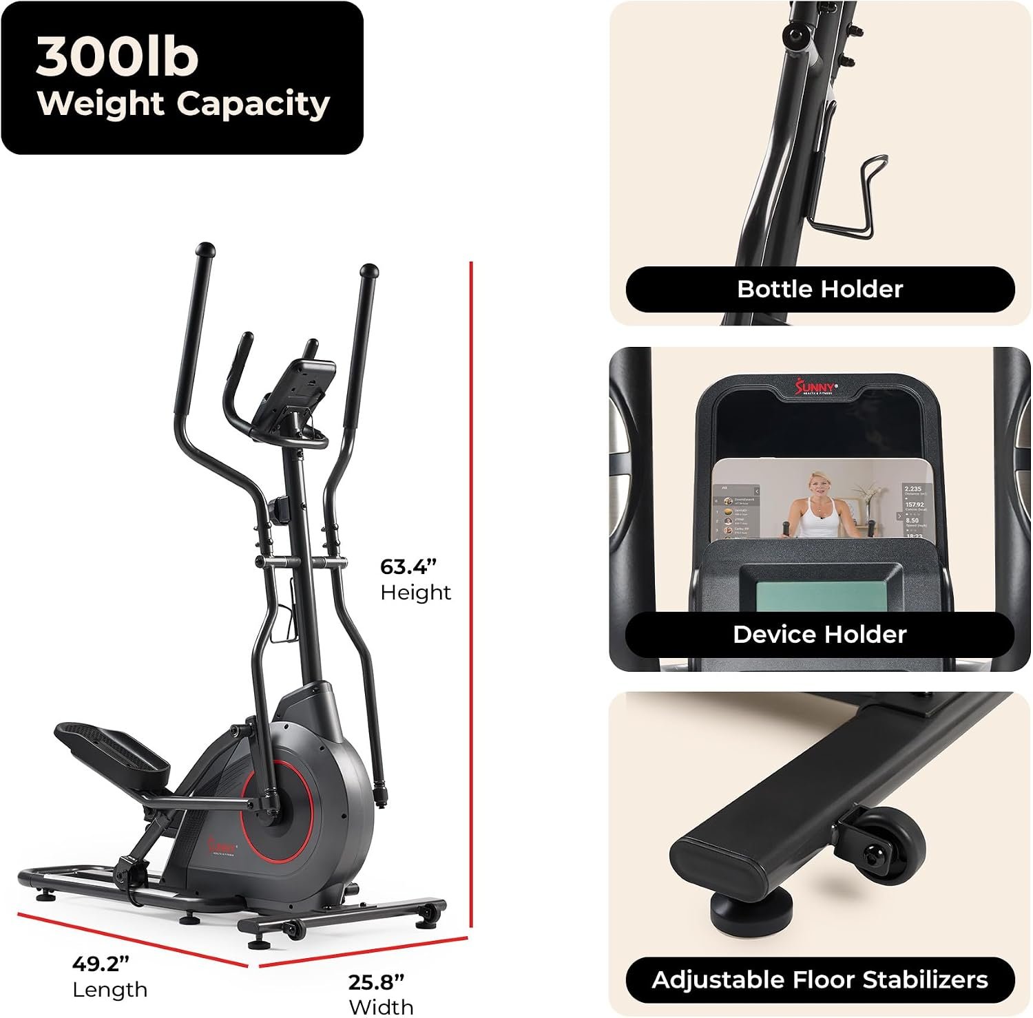 Sunny Health & Fitness Smart Upright Elliptical with 16 Resistance Levels & SunnyFit App – SF-E323038 - Image 7