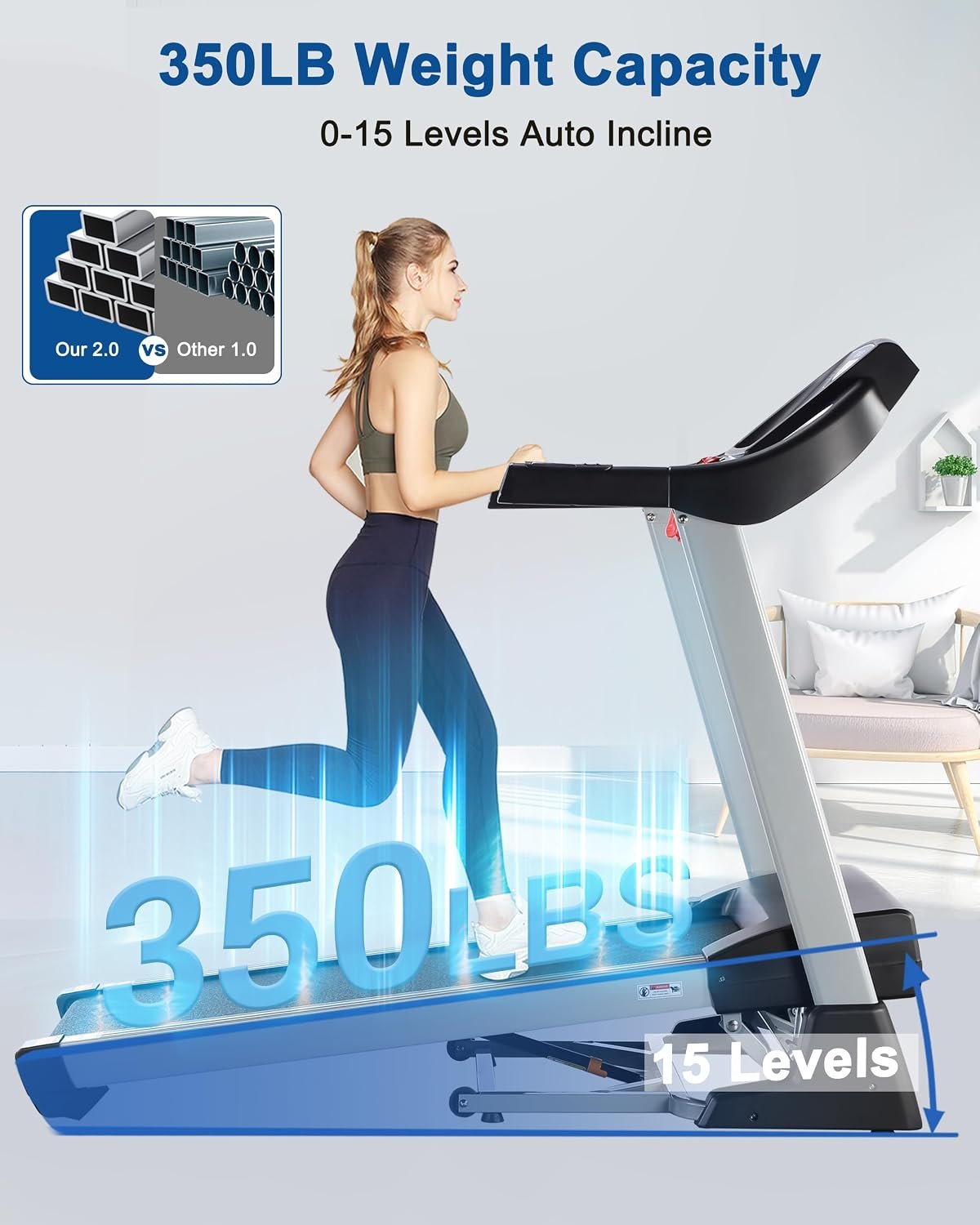 BORGUSI CTM5104L Treadmill – 15% Auto Incline with 20″ Wide Belt & 350 lb Capacity – CTM5104L - Image 2