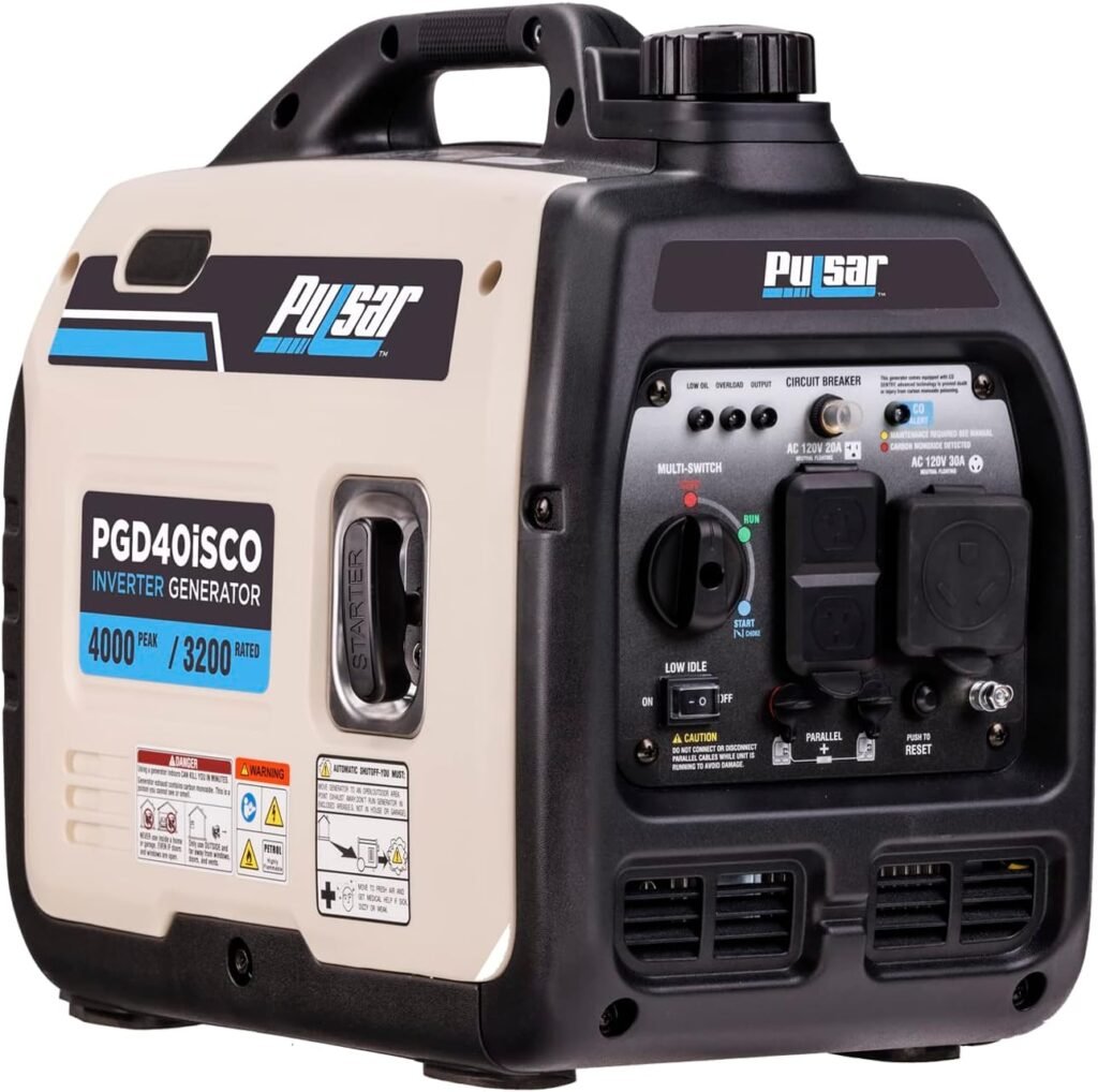 Pulsar PGD40iSCO Portable Inverter Generator – 4,000W Peak/3,200W Running with CO Sentry & RV Outlet – PGD40iSCO