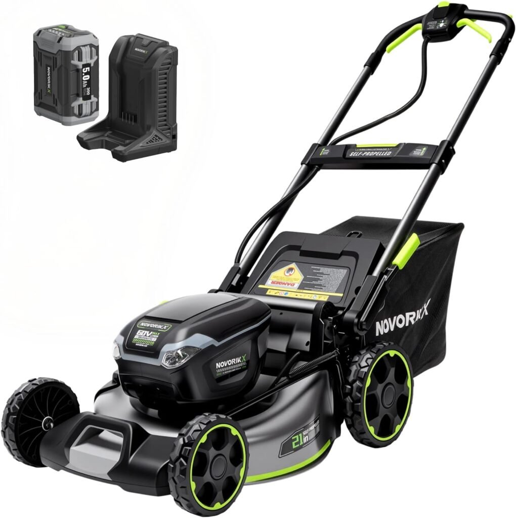 NovorikX 60V 21″ Self-Propelled Cordless Lawn Mower with 5.0Ah Battery & Rapid Charger – XLLM7B50