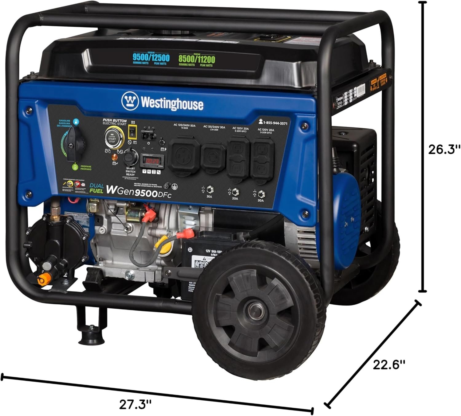 Westinghouse WGen9500DFc Dual Fuel Portable Generator – 12,500W Gas/11,200W Propane with Remote Start & CO Sensor – WGen9500DFc - Image 11