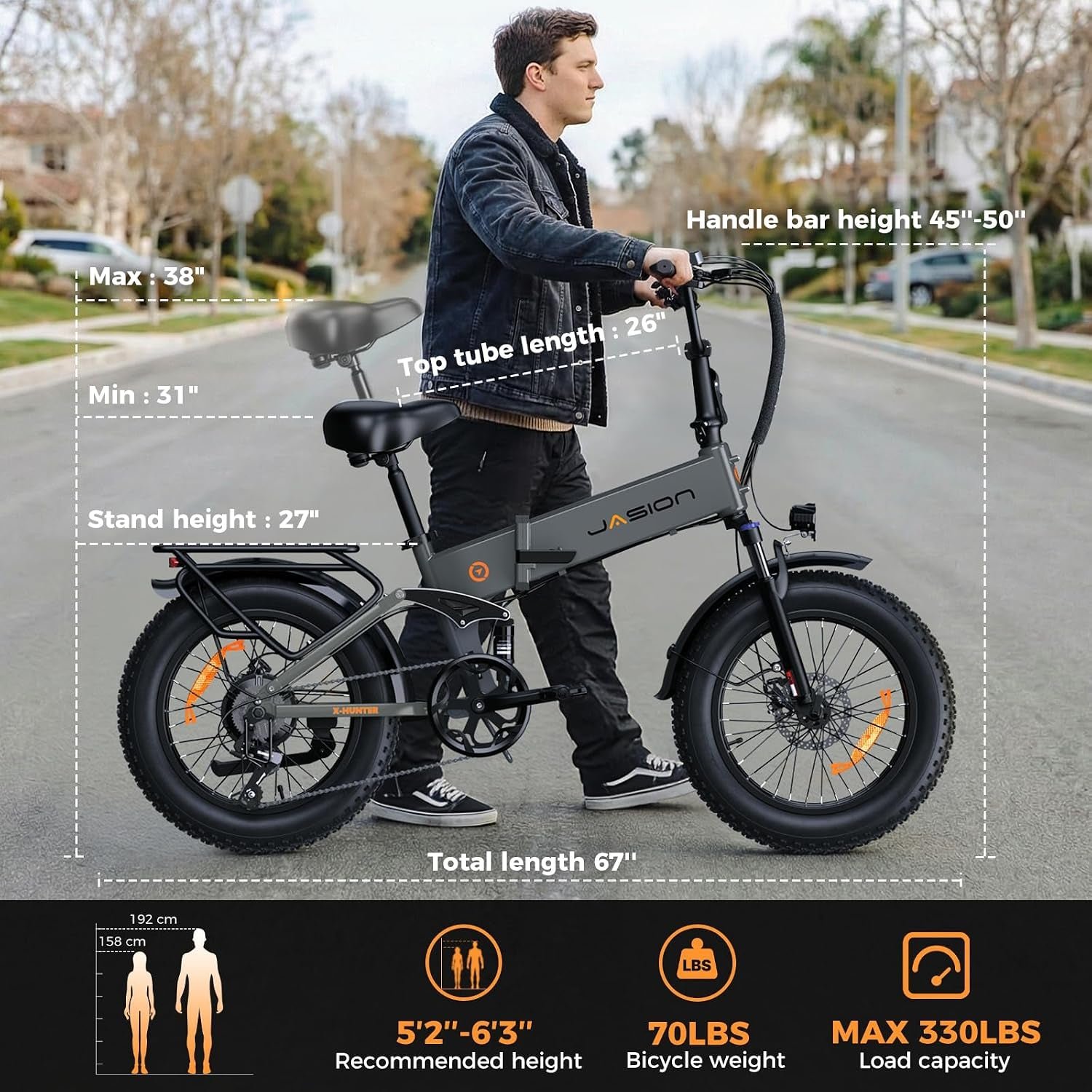 Jasion X-Hunter Folding Electric Bike – 1400W Peak Motor with 48V 13Ah Battery & 70 Mile Range – X-Hunter - Image 6