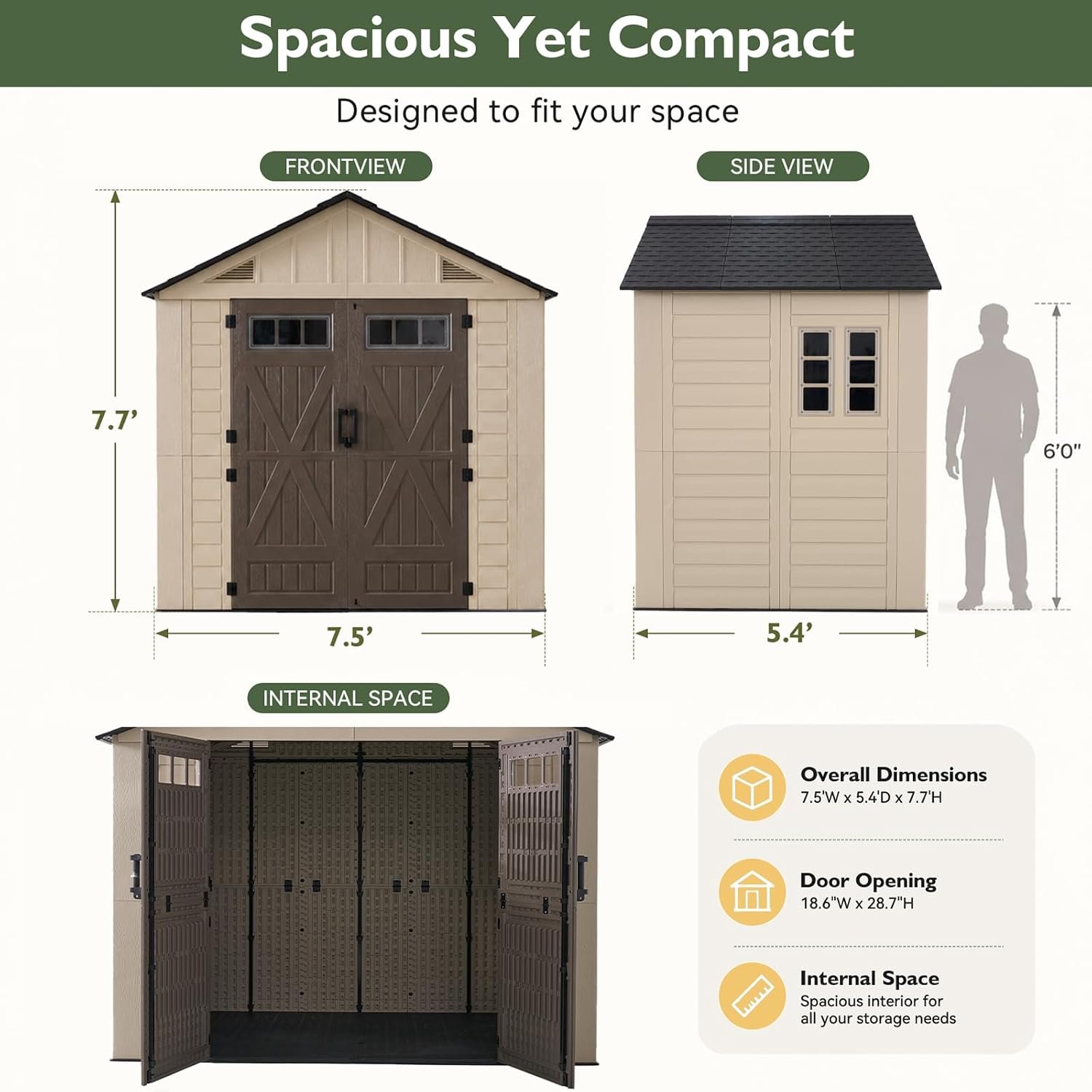 Aoxun 8×6 Ft Outdoor Storage Shed with Floor – Large Resin Shed with Lockable Door & Windows for Lawn Tools, Pool Supplies & Bikes - Image 2