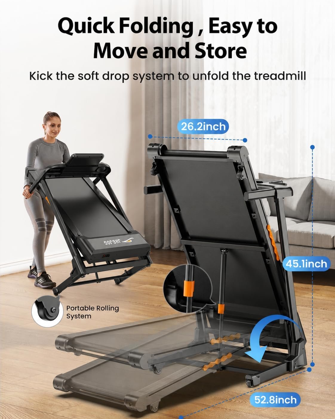 JAGJOG JT61 Foldable Treadmill with 15% Auto Incline & 3.0HP Motor – JT61 - Image 6