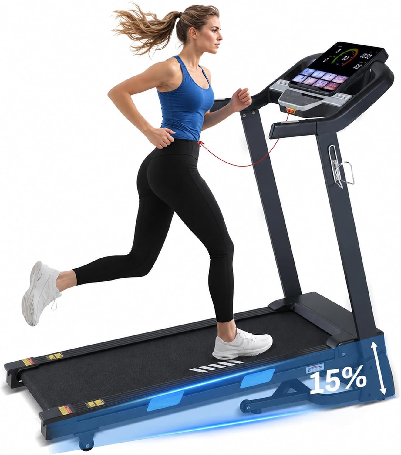 BORGUSI Auto Incline Treadmill – 3.5HP Folding Treadmill with 15% Incline & 36 Programs – USNC-CTM5314P