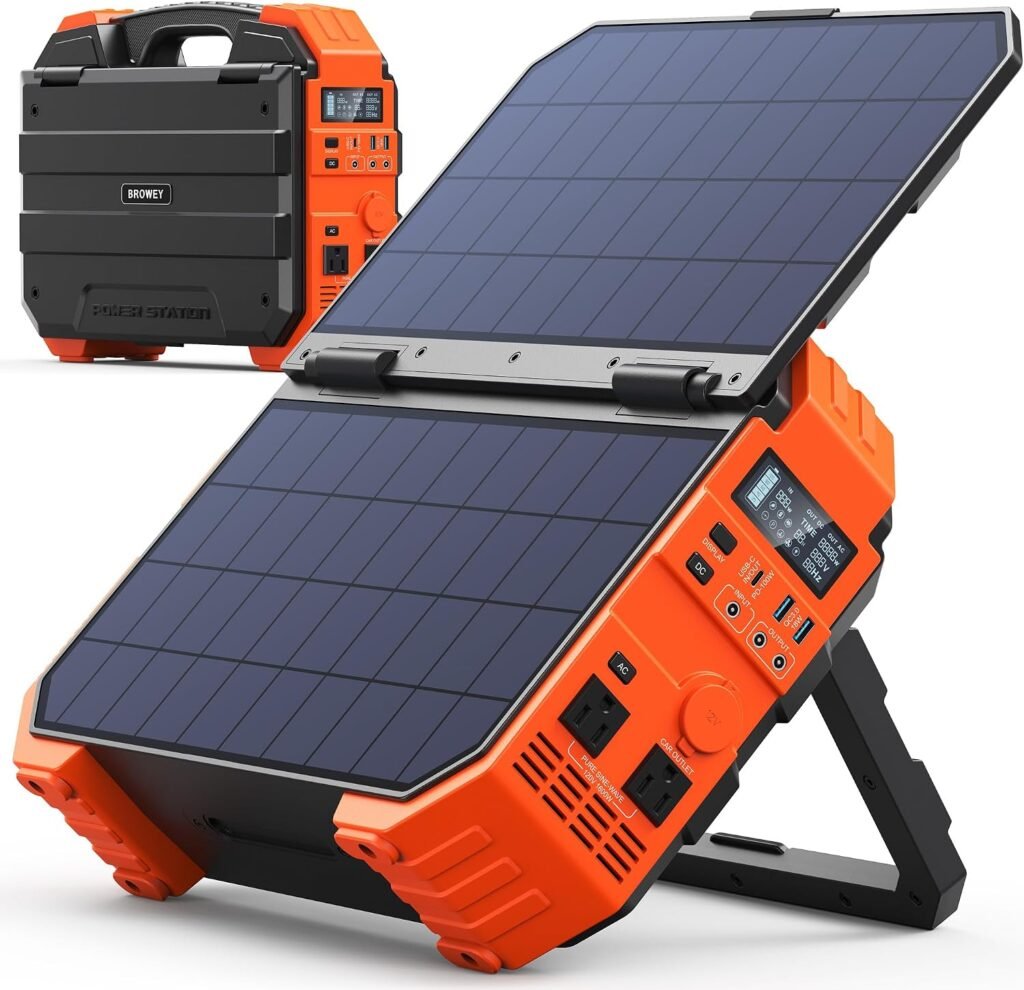 BROWEY S1600 Portable Power Station - 1024Wh LiFePO4 with 1600W Output & Built-in 40W Solar Panel - DS-S1600 (Orange)
