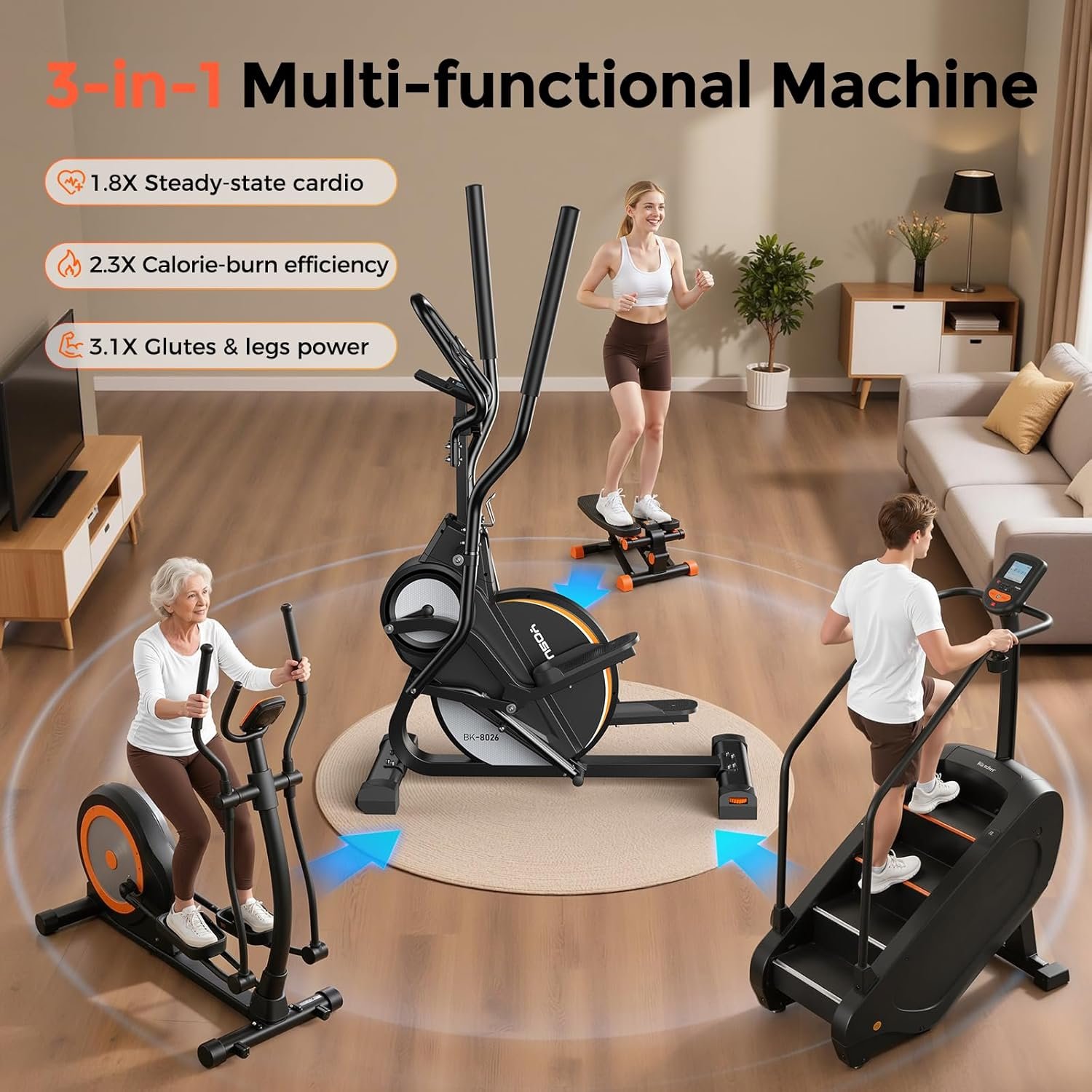 YOSUDA DSJ-01 Elliptical Machine – 3-in-1 with 45° Incline & 16 Resistance Levels – DSJ-01 - Image 3