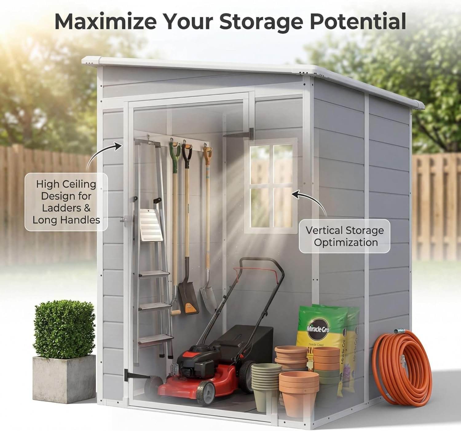 Devoko 5×4 FT Outdoor Storage Shed – Plastic Shed with Floor, Lockable Door & Window for Garden Tools & Pool Supplies - Image 3
