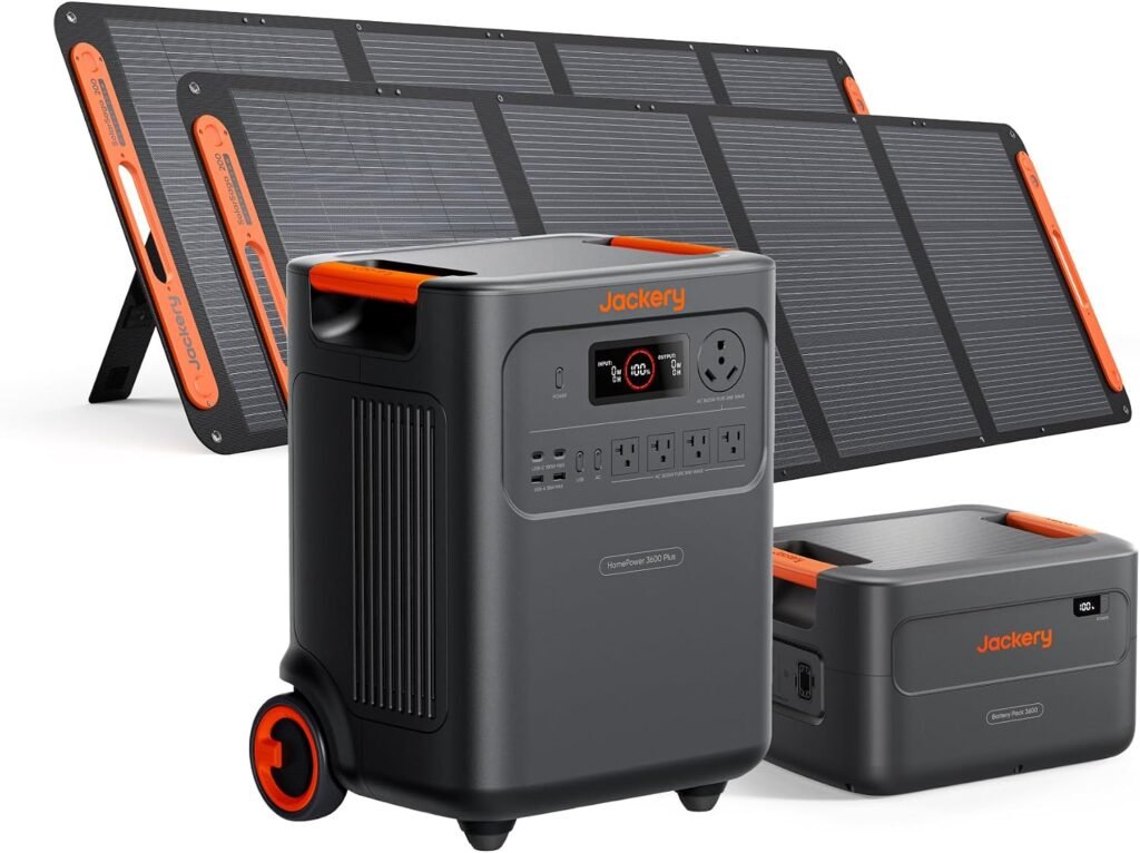 Jackery HomePower 3600 Plus Solar Generator – 7,168Wh LiFePO4 with 3,600W Output, Extra Battery & 2x200W Solar Panels – JHP-3600A