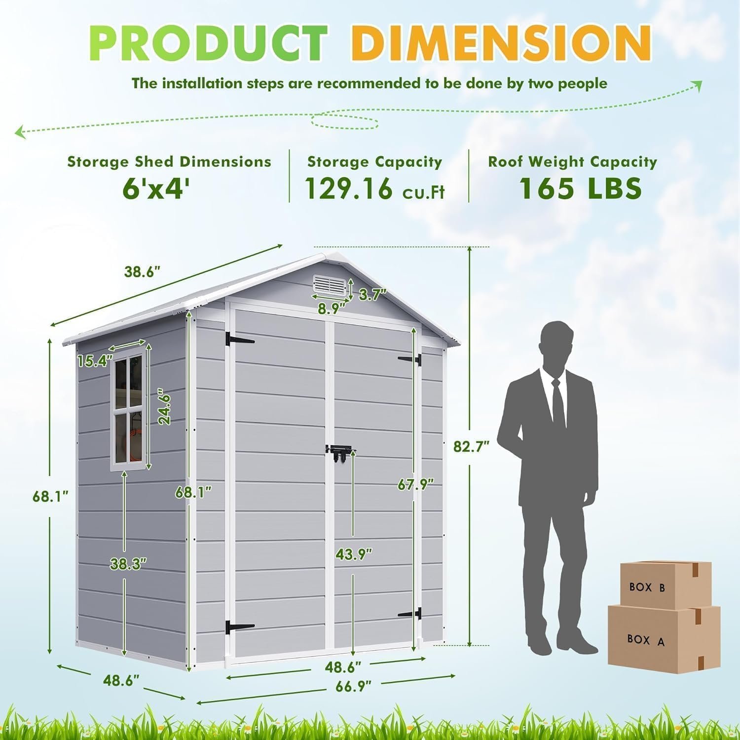 Devoko 5×4 FT Outdoor Storage Shed – Plastic Shed with Floor, Lockable Door & Window for Garden Tools & Pool Supplies - Image 2