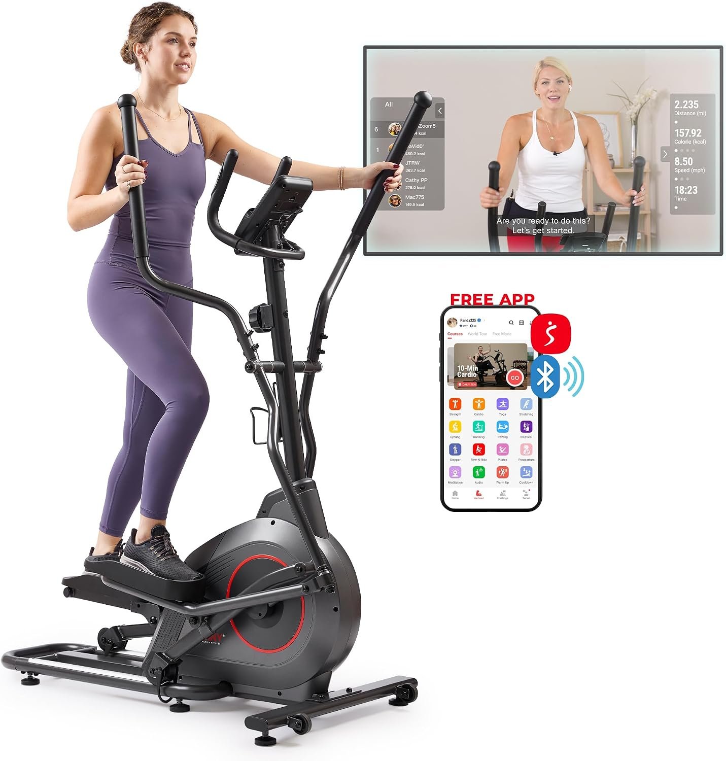 Sunny Health & Fitness Smart Upright Elliptical with 16 Resistance Levels & SunnyFit App – SF-E323038