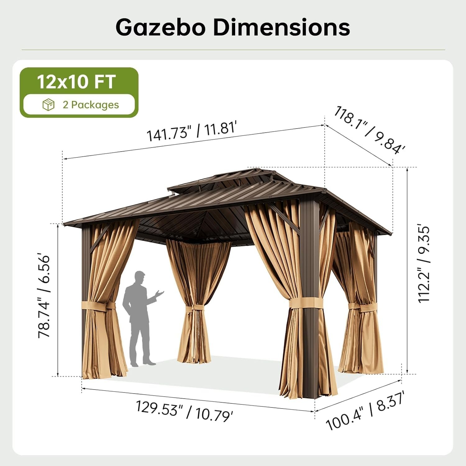 Breezestival 10×12 FT Hardtop Gazebo – Galvanized Steel Double Roof with Netting & Curtains for Patio, Backyard & Outdoor Gatherings - Image 2