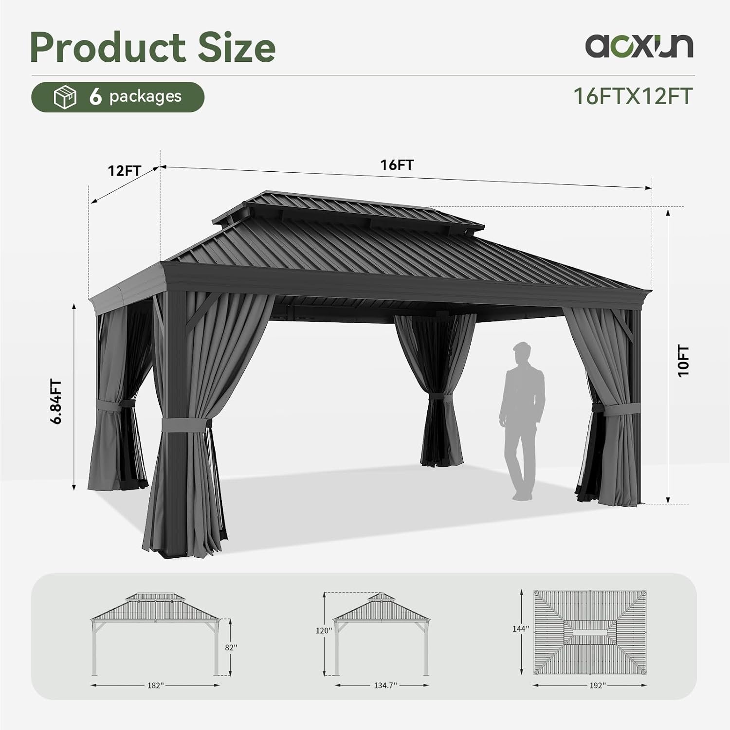 Aoxun 12×16 FT Hardtop Gazebo – Aluminum Outdoor Gazebo with Drainage System, Double Roof & Netting for Patio, Backyard & Gatherings - Image 2
