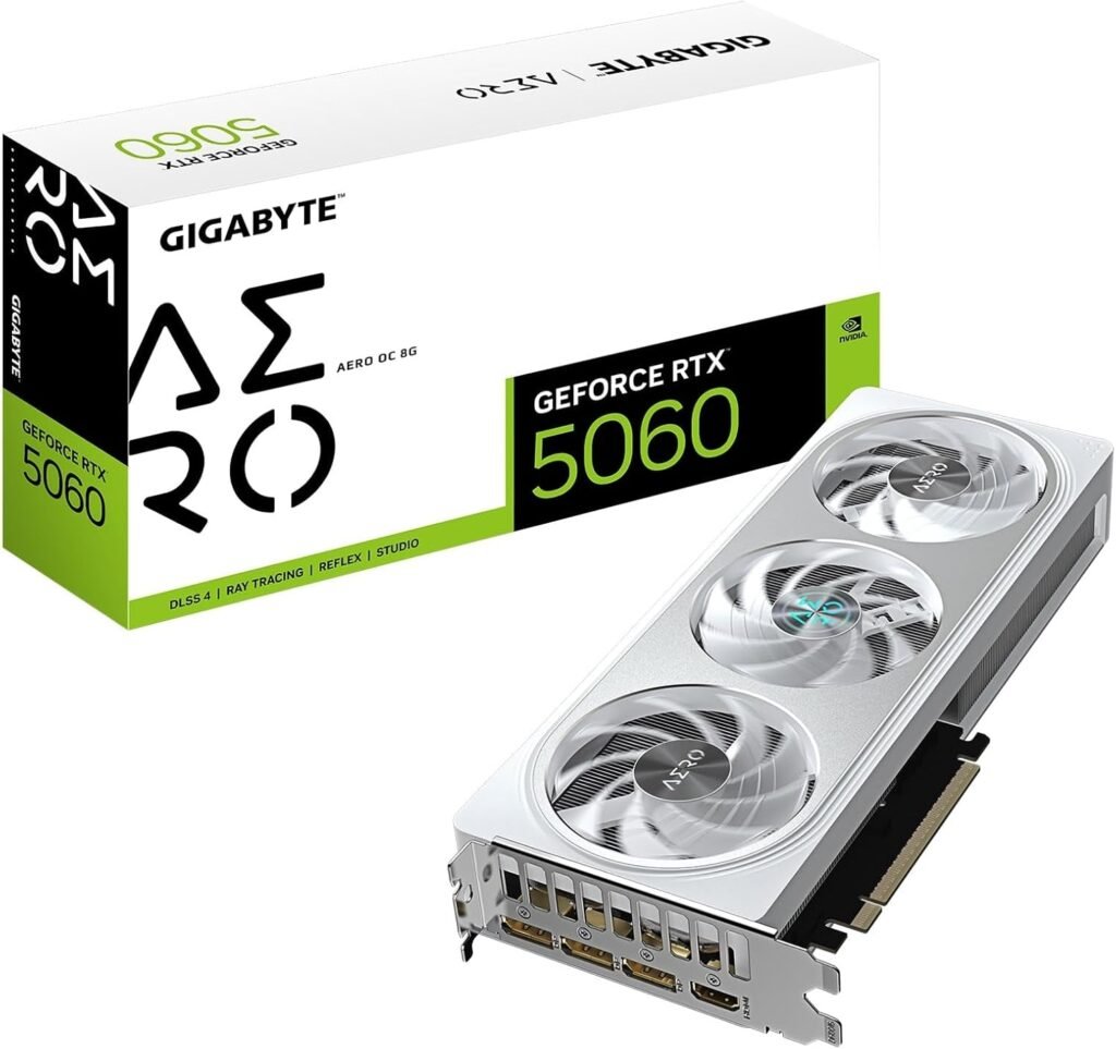 GIGABYTE GeForce RTX 5060 AERO OC 8G Graphics Card – 8GB GDDR7 with WINDFORCE Cooling & Dual BIOS – GV-N5060AERO OC-8GD