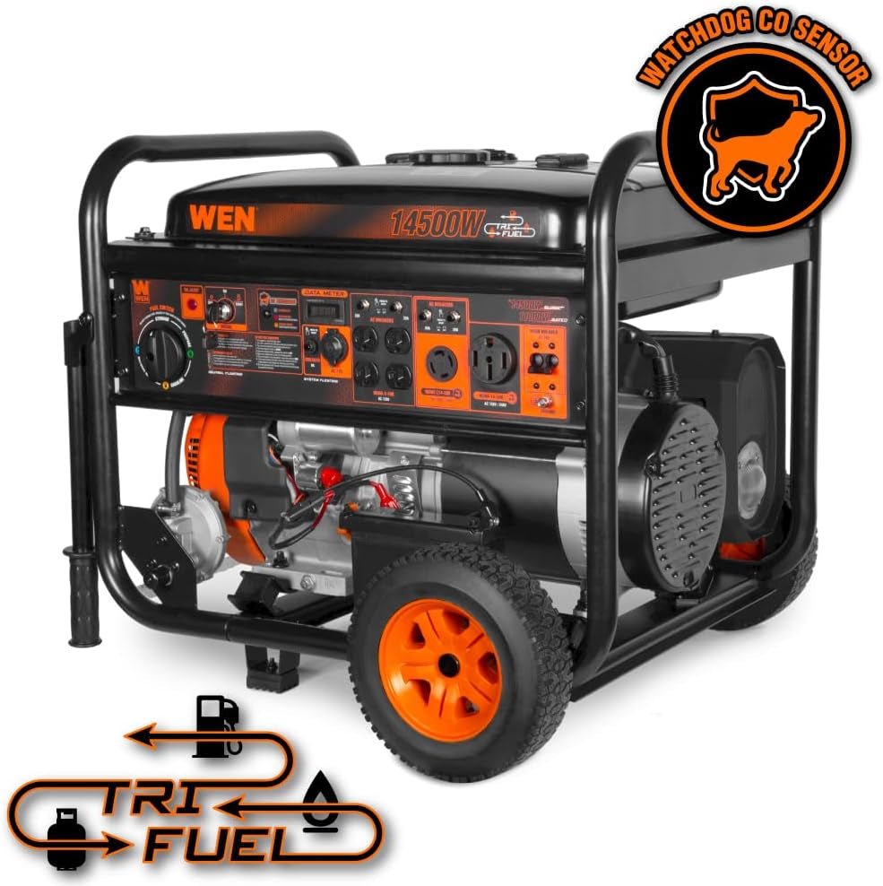 WEN TF-1450X Tri-Fuel Generator – 14,500W Gas/12,500W Propane/10,500W NG with Electric Start & CO Watchdog – TF-1450X - Image 2