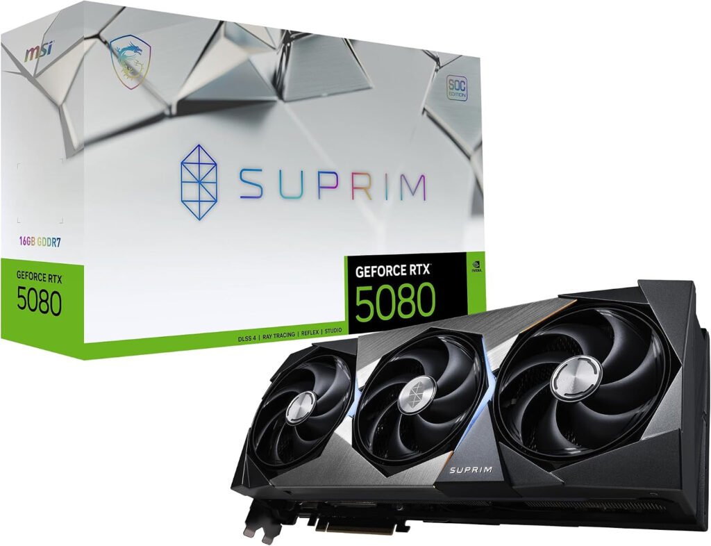 MSI GeForce RTX 5080 16G SUPRIM SOC Graphics Card – 16GB GDDR7 with Extreme Performance & TRI FROZR 4 Cooling