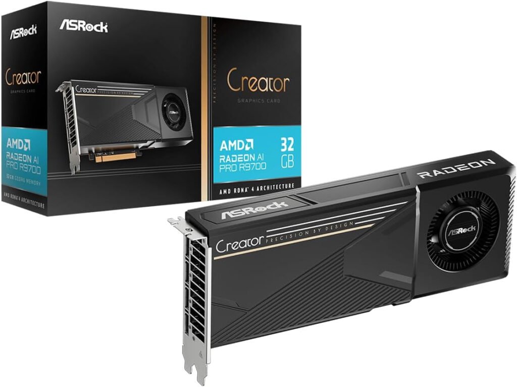 ASRock Radeon AI PRO R9700 Creator 32GB Graphics Card – 32GB GDDR6 with RDNA 4 Architecture & Blower Cooling – R9700 CT 32G