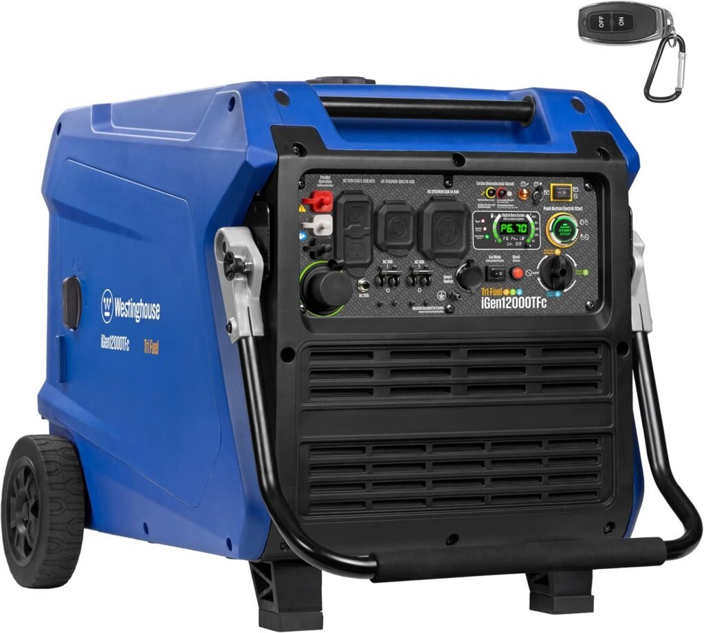 Westinghouse iGen12000TFc Tri-Fuel Portable Inverter Generator – 12,000W Peak/9,000W Running with Remote Start & CO Sensor – iGen12000TFc