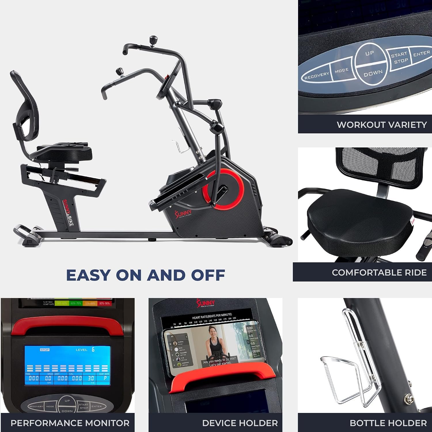 Sunny Health & Fitness Recumbent Cross Trainer with 16 Resistance Levels & SunnyFit App – SF-RBE4886SMART - Image 6