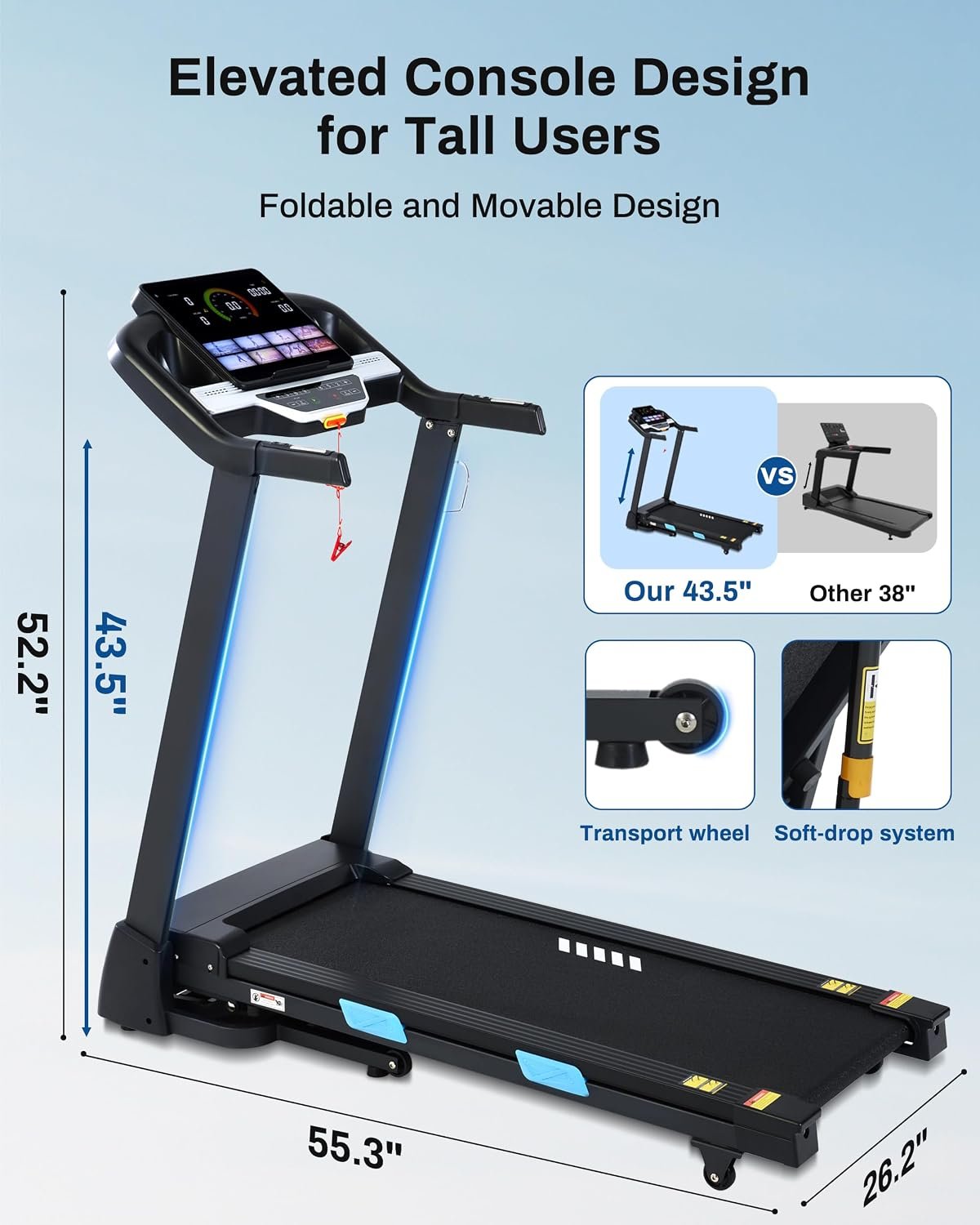 BORGUSI Auto Incline Treadmill – 3.5HP Folding Treadmill with 15% Incline & 36 Programs – USNC-CTM5314P - Image 2