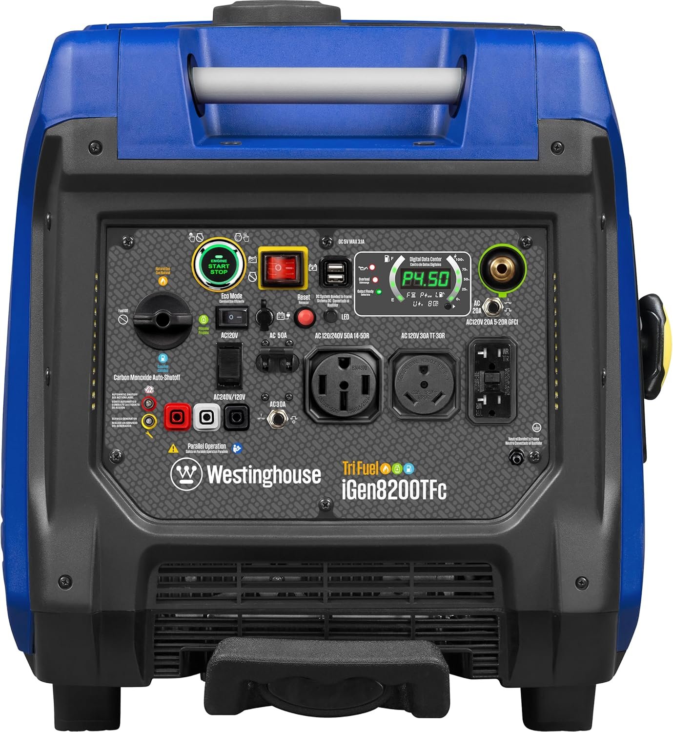 Westinghouse iGen8200TFc Tri-Fuel Portable Inverter Generator – 8,200W Peak/6,600W Running with Remote Start & CO Sensor – iGen8200TFc - Image 9
