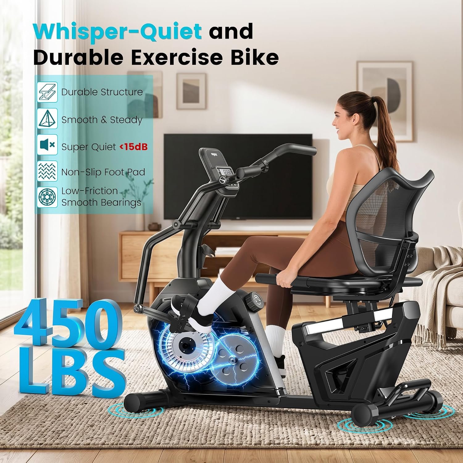 LFEYYD W215 Recumbent Exercise Bike with 16 Resistance Levels & 450 lb Capacity – W215 - Image 3
