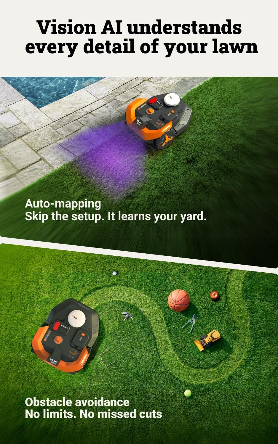 WORX WO7144 Robot Lawn Mower – Wire-Free RTK Cloud Navigation with AI Vision for 1/4 Acre – WO7144 - Image 3