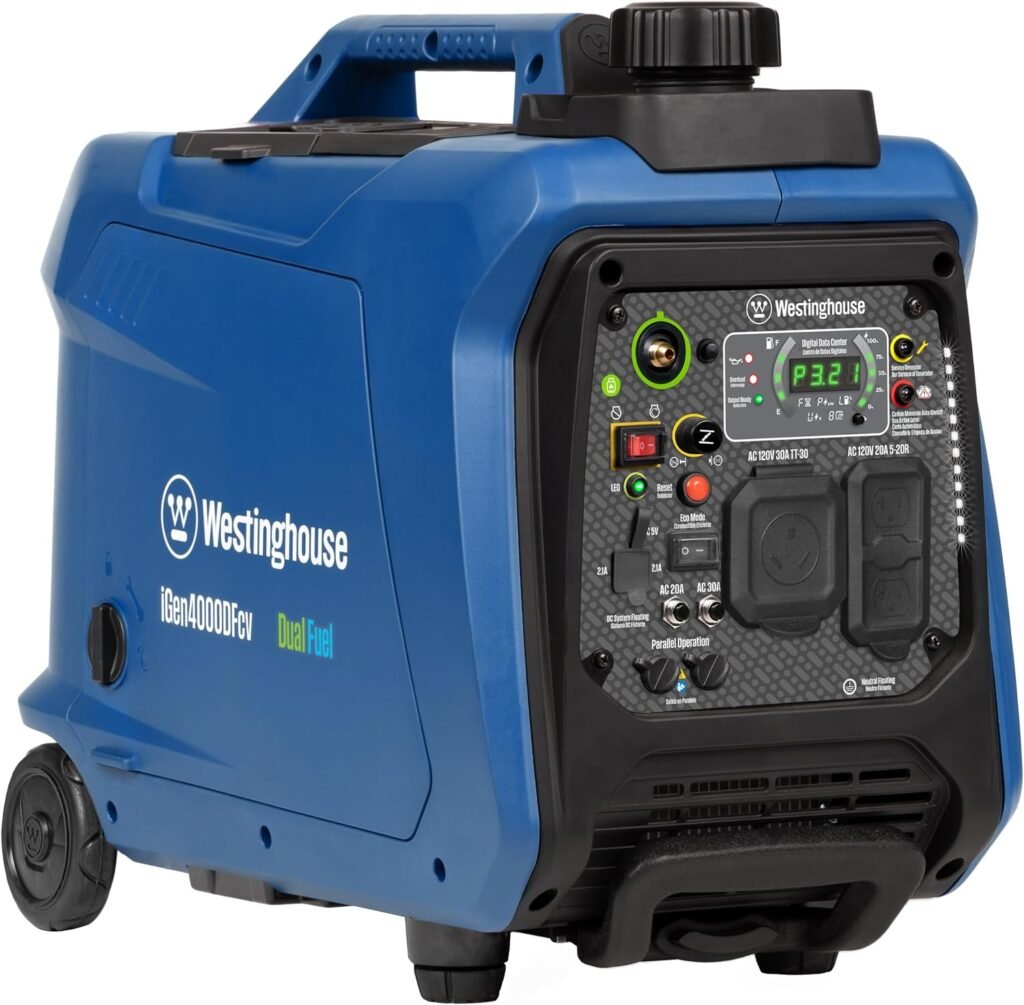 Westinghouse iGen4000DFcv Dual Fuel Portable Inverter Generator – 4,000W Peak/3,300W Running with CO Sensor & RV Outlet – iGen4000DFcv