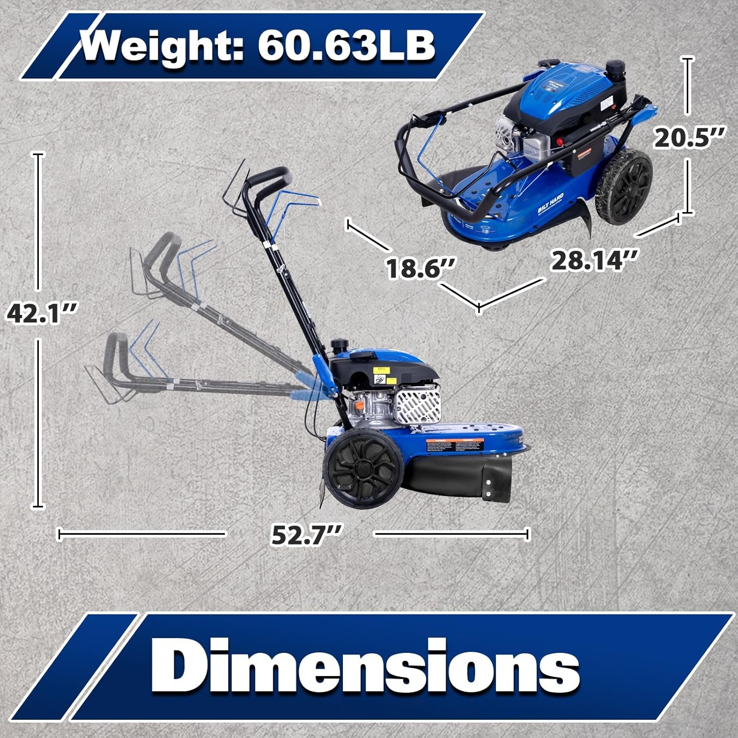 BILT HARD 22″ Walk Behind String Trimmer with 170cc Engine & 14″ Flat Free Wheels – Garden - Image 2
