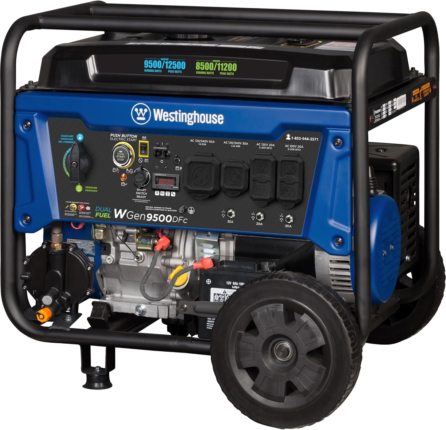 Westinghouse WGen9500DFc Dual Fuel Portable Generator – 12,500W Gas/11,200W Propane with Remote Start & CO Sensor – WGen9500DFc - Image 8