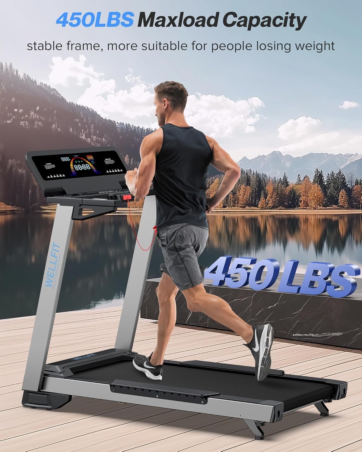 WELLFIT T24-1 Treadmill – 4.0HP Motor with 450 lb Capacity & 0-5% Incline – T24-1 - Image 2