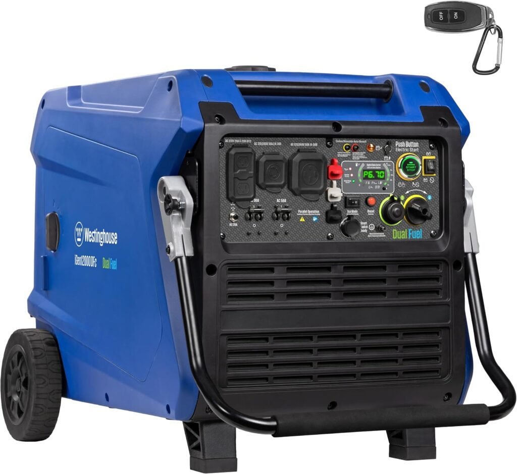Westinghouse iGen12000DFc Dual Fuel Portable Inverter Generator – 12,000W Peak/9,000W Running with Remote Start & CO Sensor – iGen12000DFc