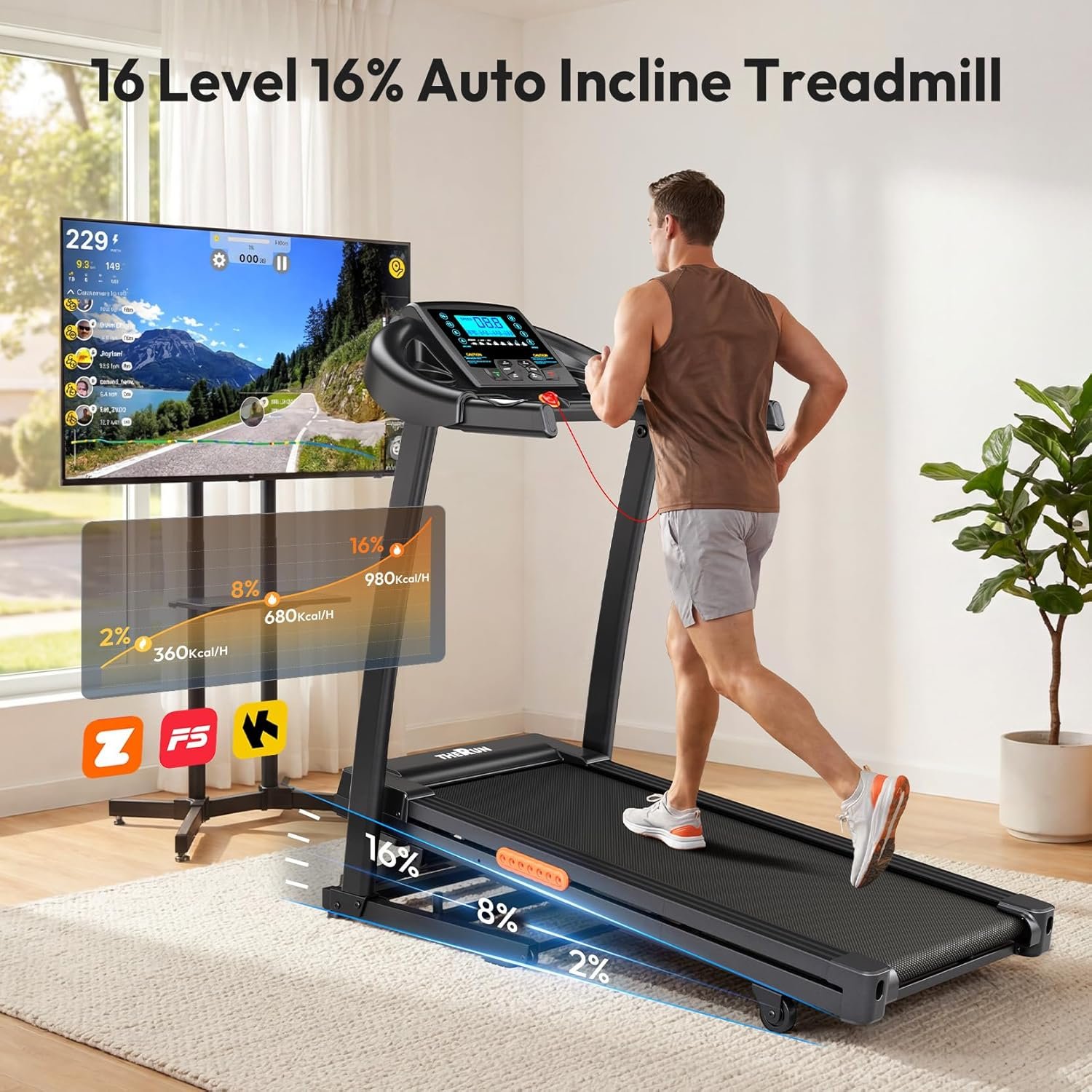 THERUN TR04 Incline Treadmill – 4.0HP Motor with 16% Auto Incline & 400 lb Capacity – TR04 - Image 2