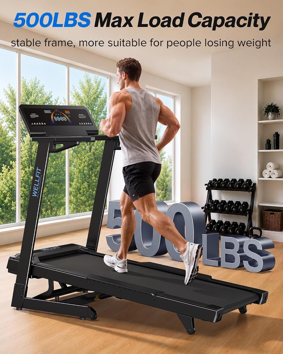 WELLFIT Treadmill with 15% Auto Incline – 5.0HP Motor & 500 lb Capacity – TM029FOLD - Image 2