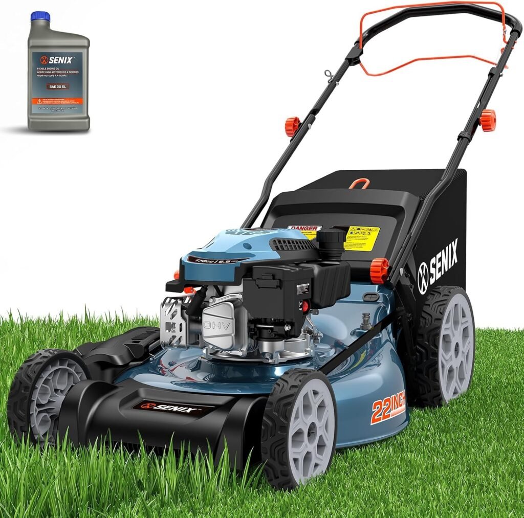 SENIX 22″ Self-Propelled Gas Lawn Mower with 170cc Engine & 3-in-1 Cutting – LSSG-H4