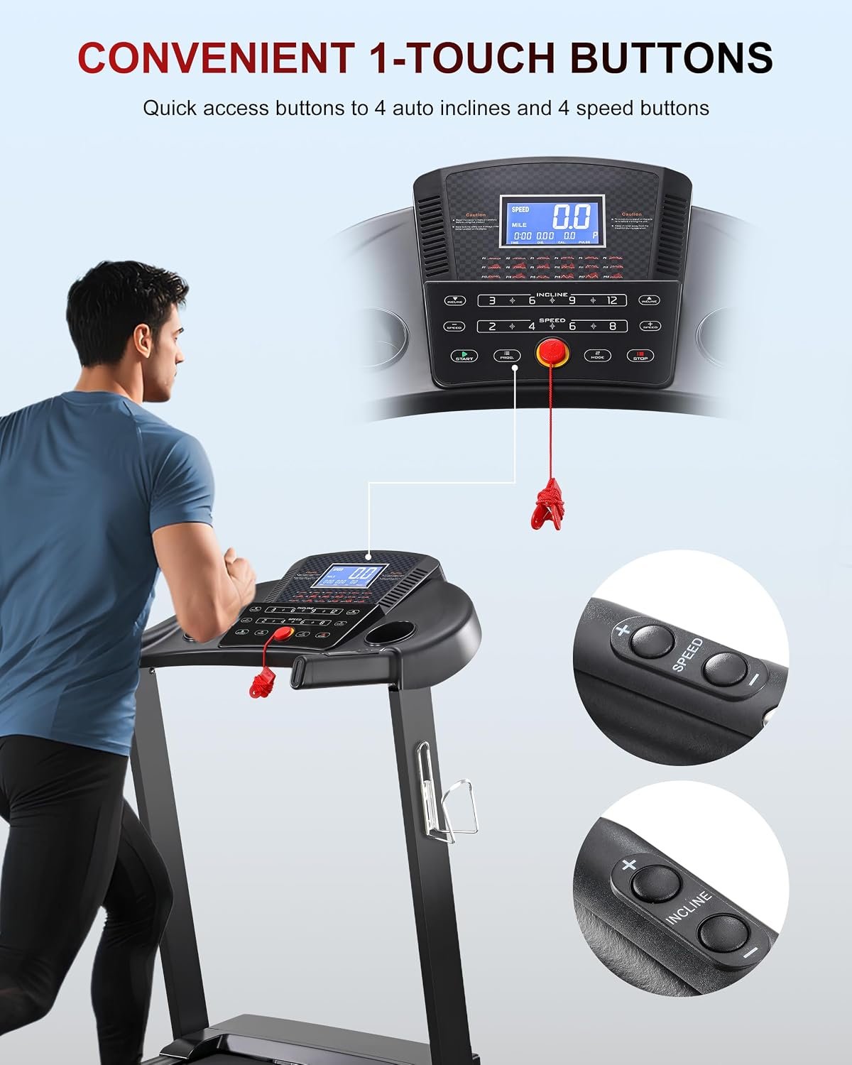 ECHANFIT Treadmill with 15-Level Auto Incline – 4.0HP Motor & 400 lb Capacity – CTM5519 - Image 6