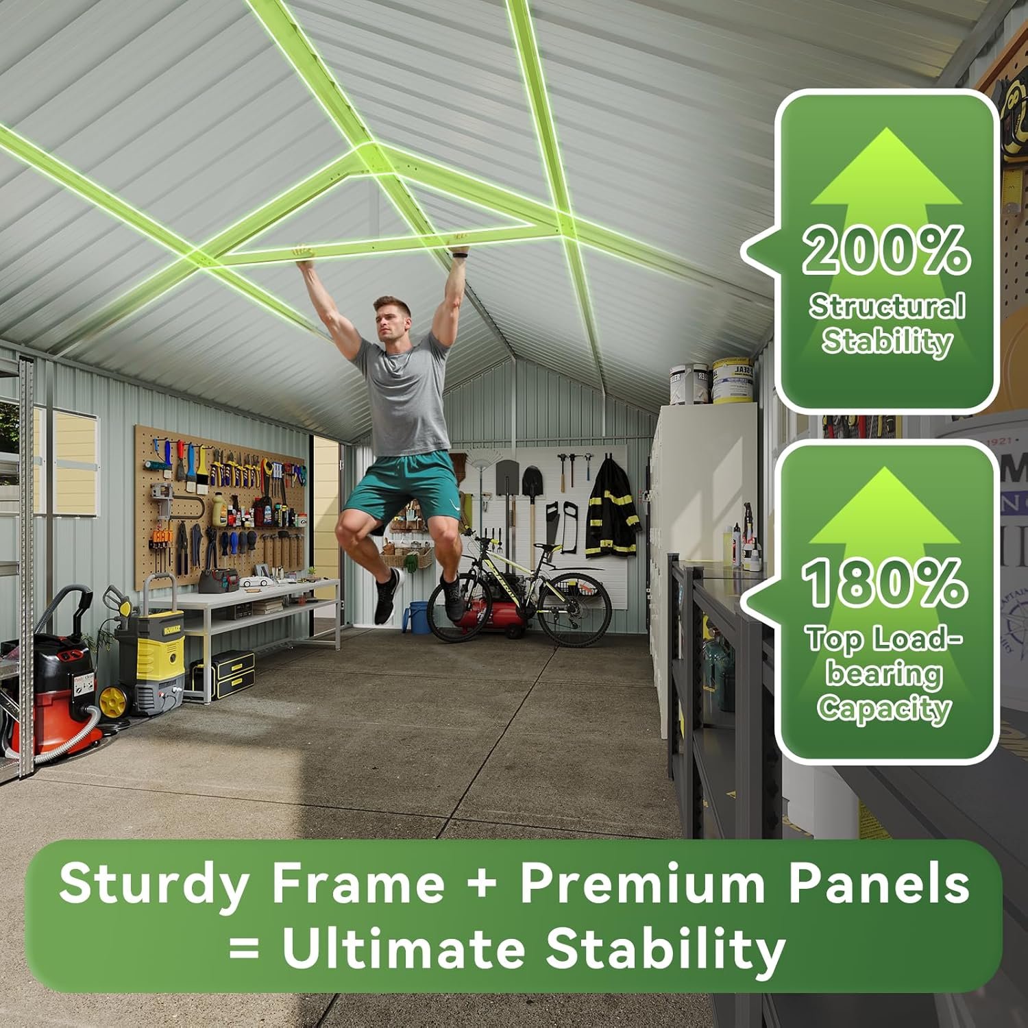 Aoxun 12x20x9.3 FT Metal Storage Shed – 1700 cu ft Outdoor Garage with Double Doors, Side Door & Windows for Vehicles & Garden Tools - Image 4